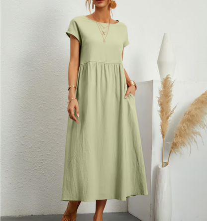 Breezy cotton-linen sleeveless pocket dress for women -10