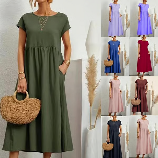 Breezy cotton-linen sleeveless pocket dress for women -1