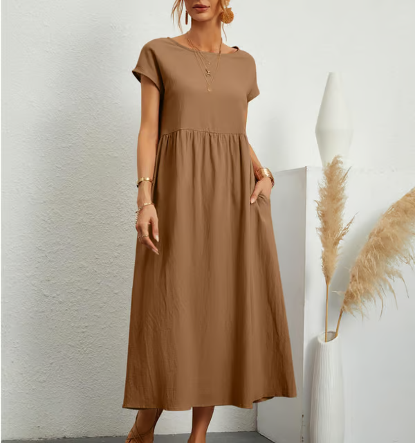 Breezy cotton-linen sleeveless pocket dress for women -2