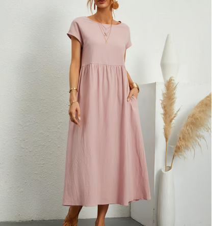 Breezy cotton-linen sleeveless pocket dress for women -3