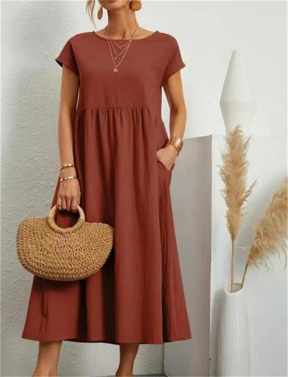 Breezy cotton-linen sleeveless pocket dress for women -4