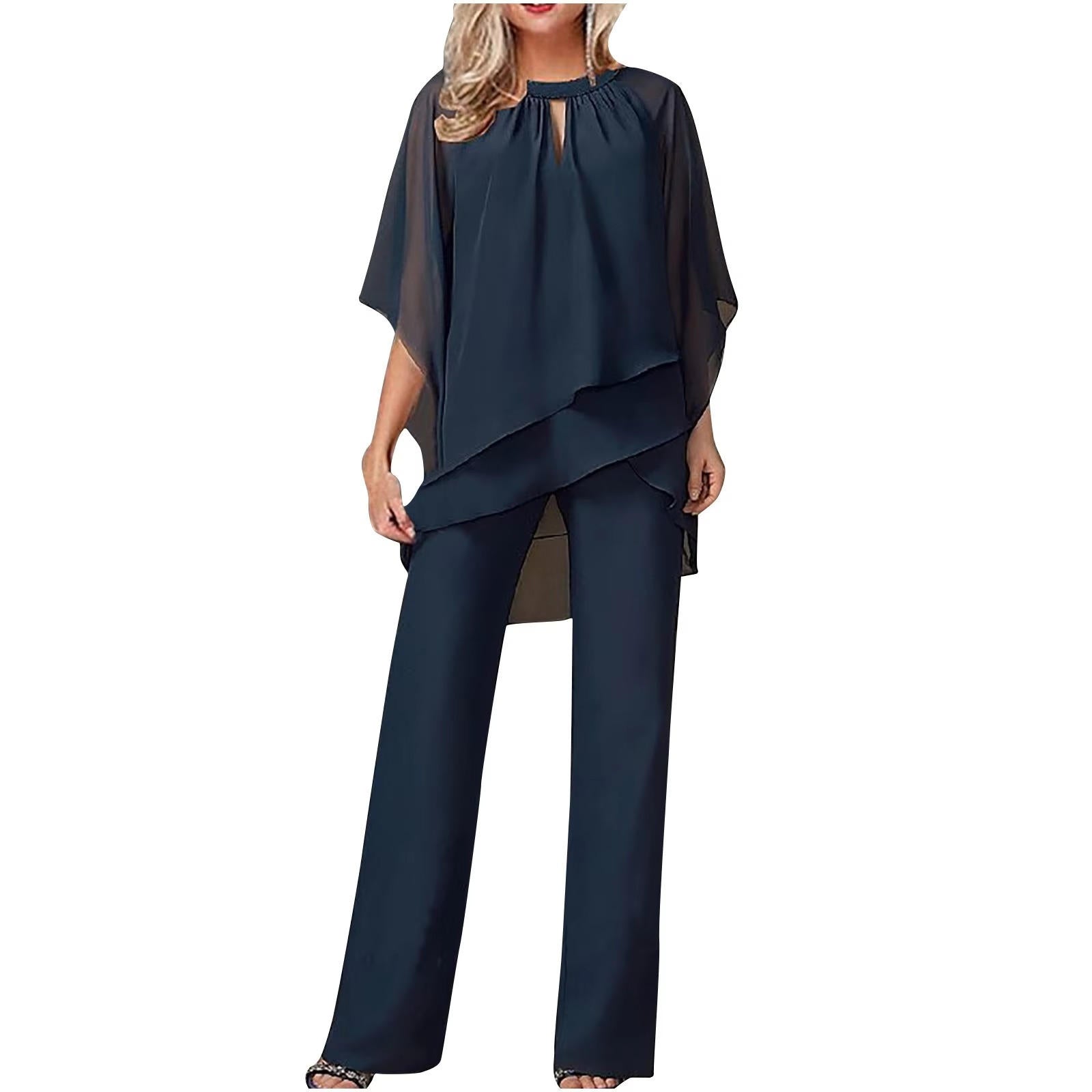 Graceful batwing sleeve formal pantsuit trousers for women | Celeste -1