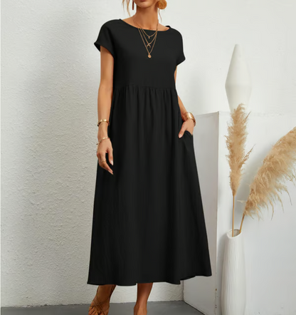 Breezy cotton-linen sleeveless pocket dress for women -6