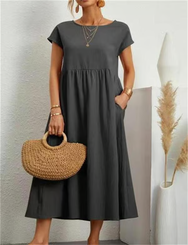 Breezy cotton-linen sleeveless pocket dress for women -7