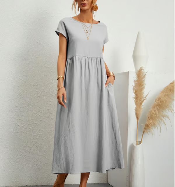 Breezy cotton-linen sleeveless pocket dress for women -8