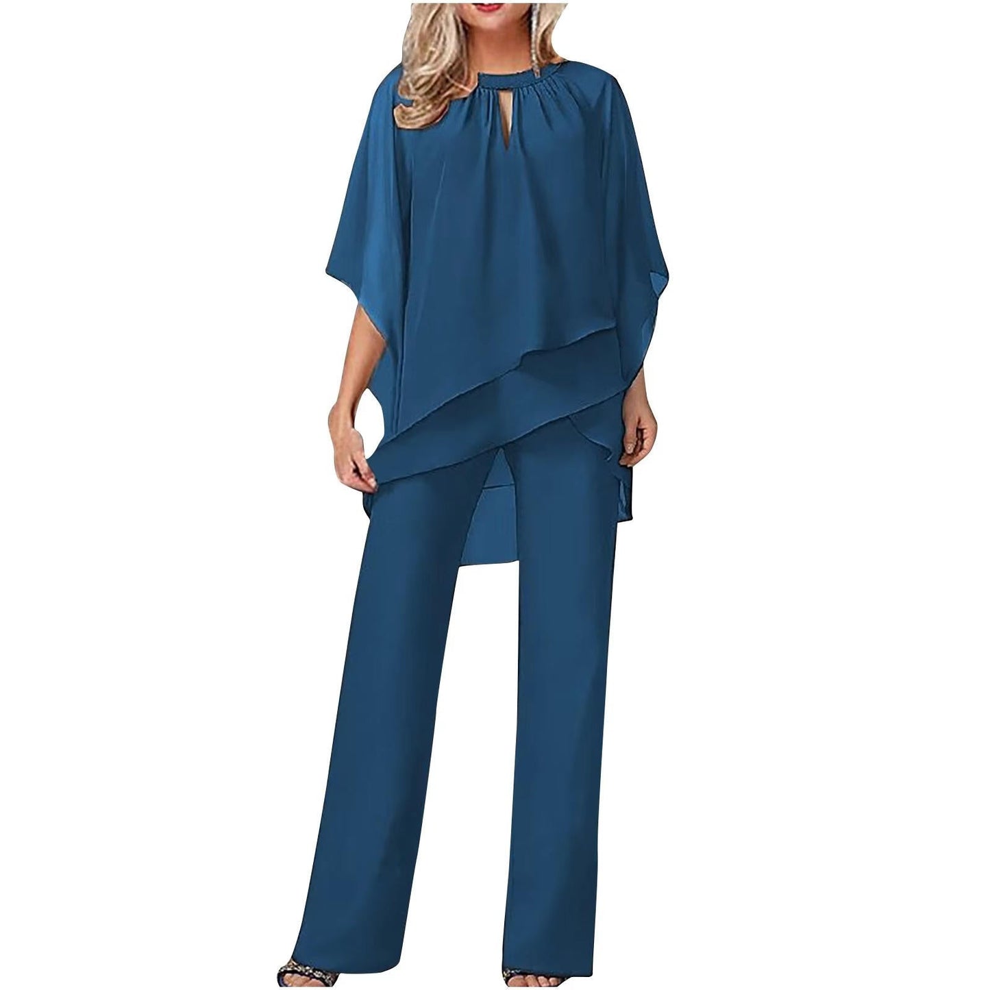 Graceful batwing sleeve formal pantsuit trousers for women | Celeste -5