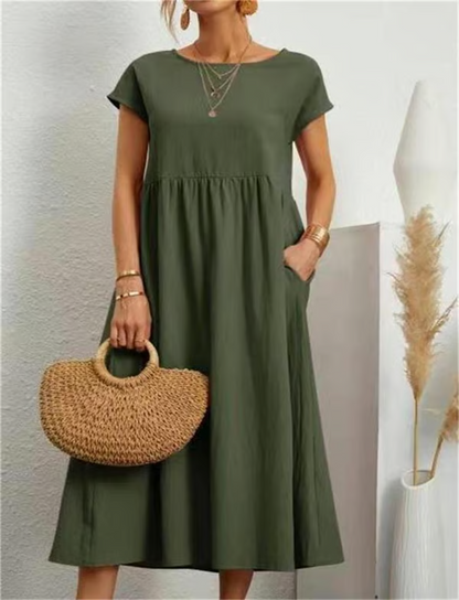 Breezy cotton-linen sleeveless pocket dress for women -9