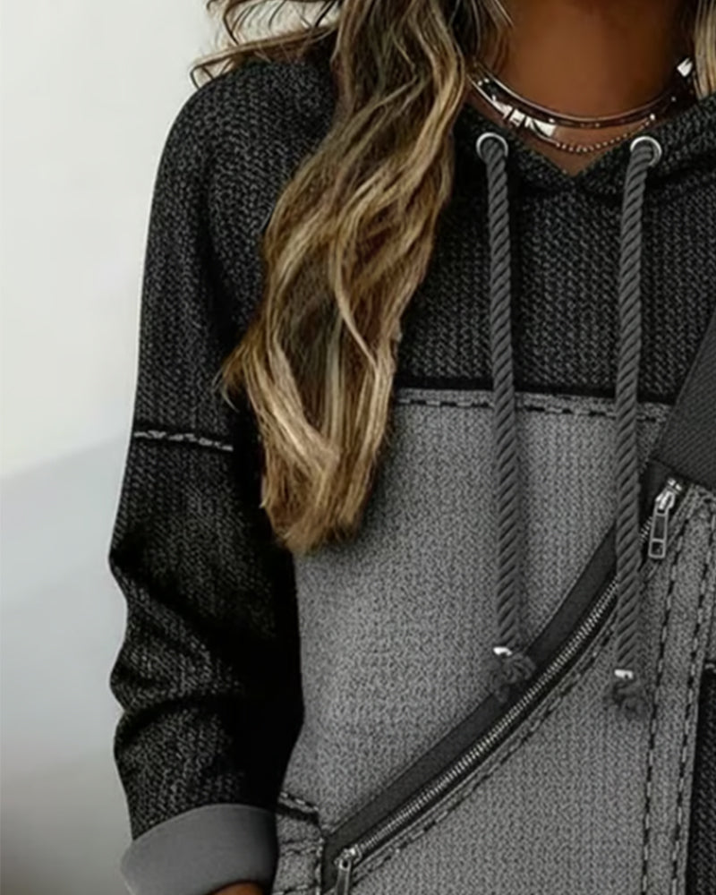 Relaxed colour-block casual hoodie for women -3