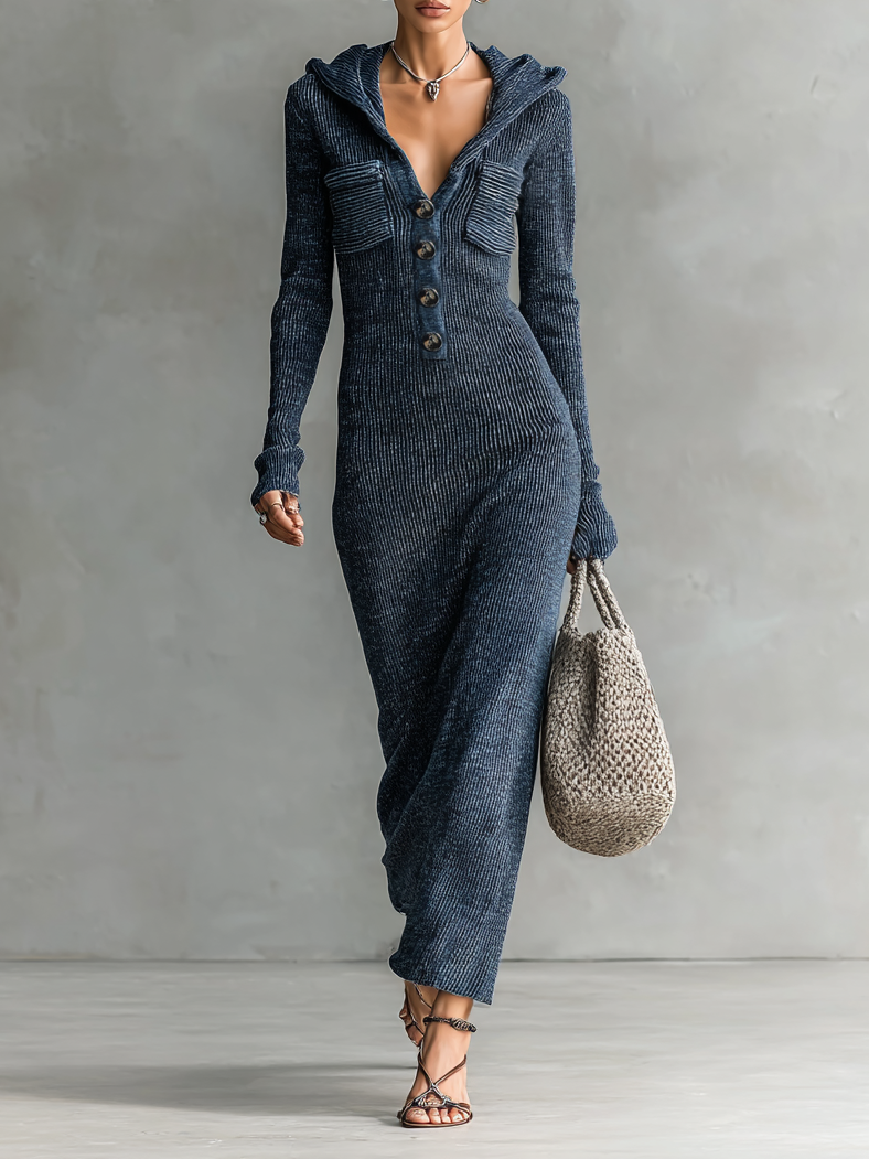 Slim hooded maxi dress clean hoodie for women | Elowen -1