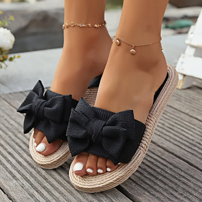 Bow sandals with open-toe design for women | Revie
