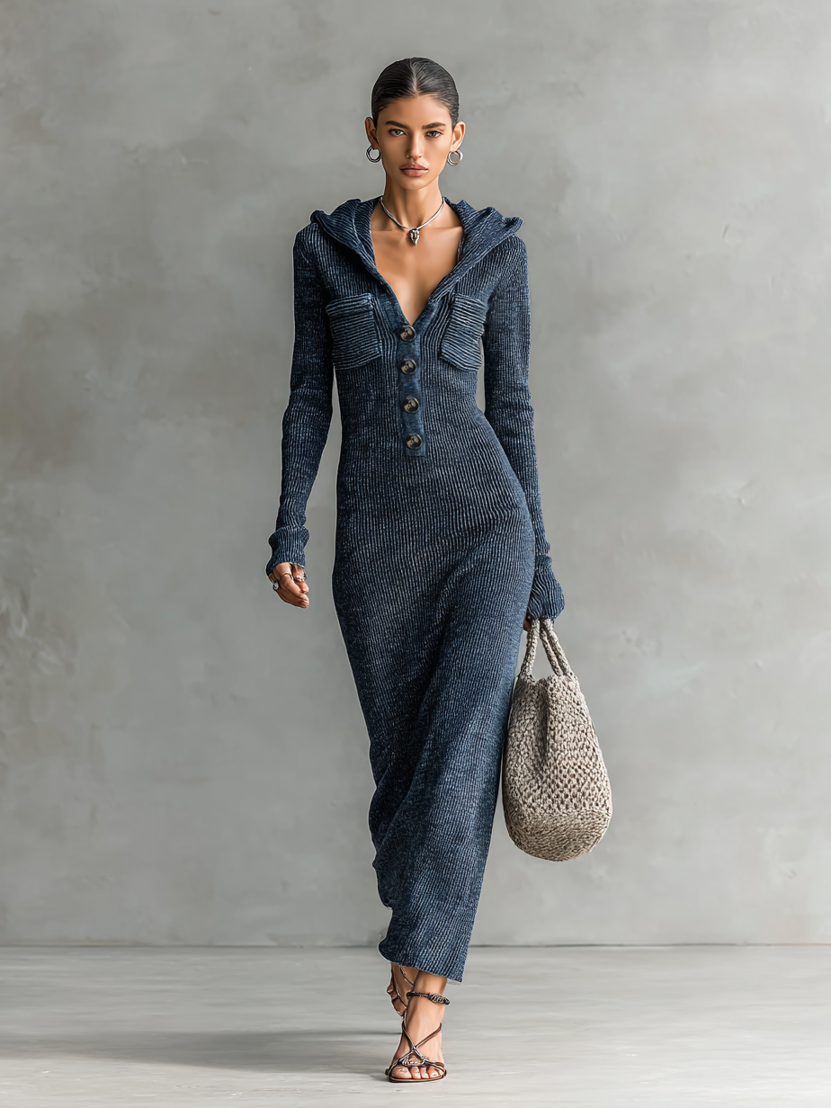 Slim hooded maxi dress clean hoodie for women | Elowen -4