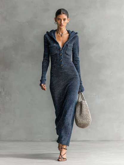 Slim hooded maxi dress clean hoodie for women | Elowen -4
