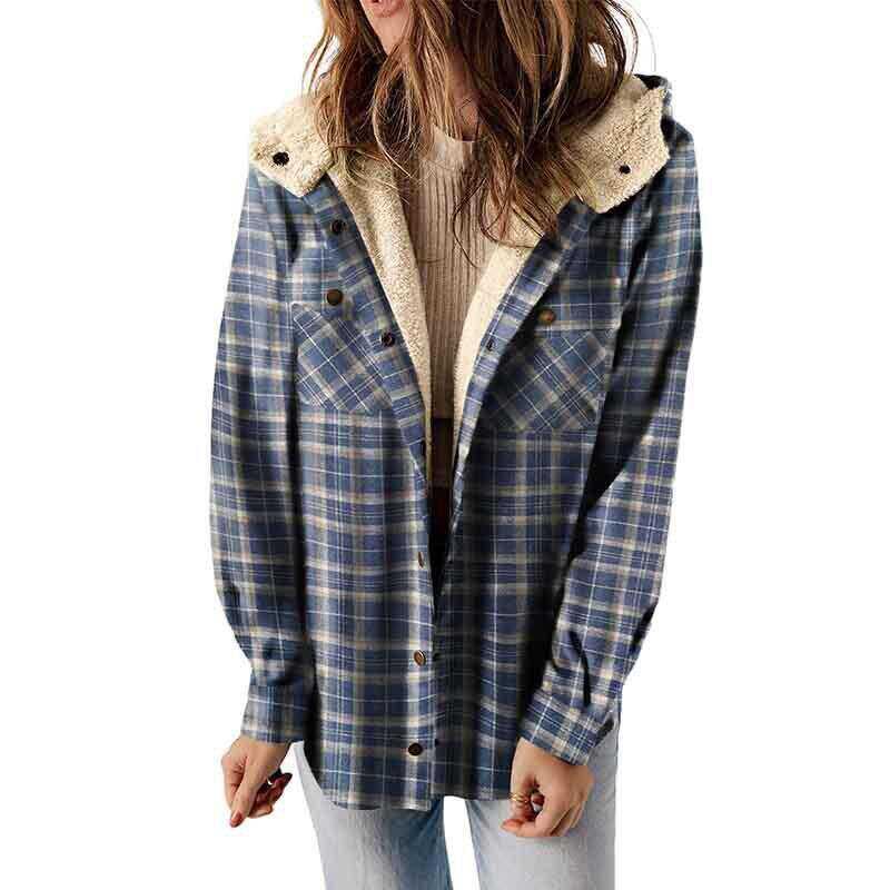 Plaid hooded flannel jacket for women | Amelia -4