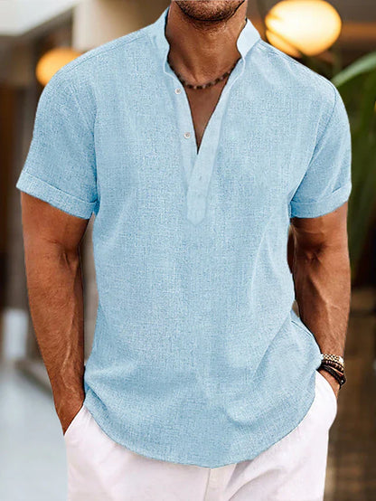 Short sleeve henley collar shirt for men | Arlo -3
