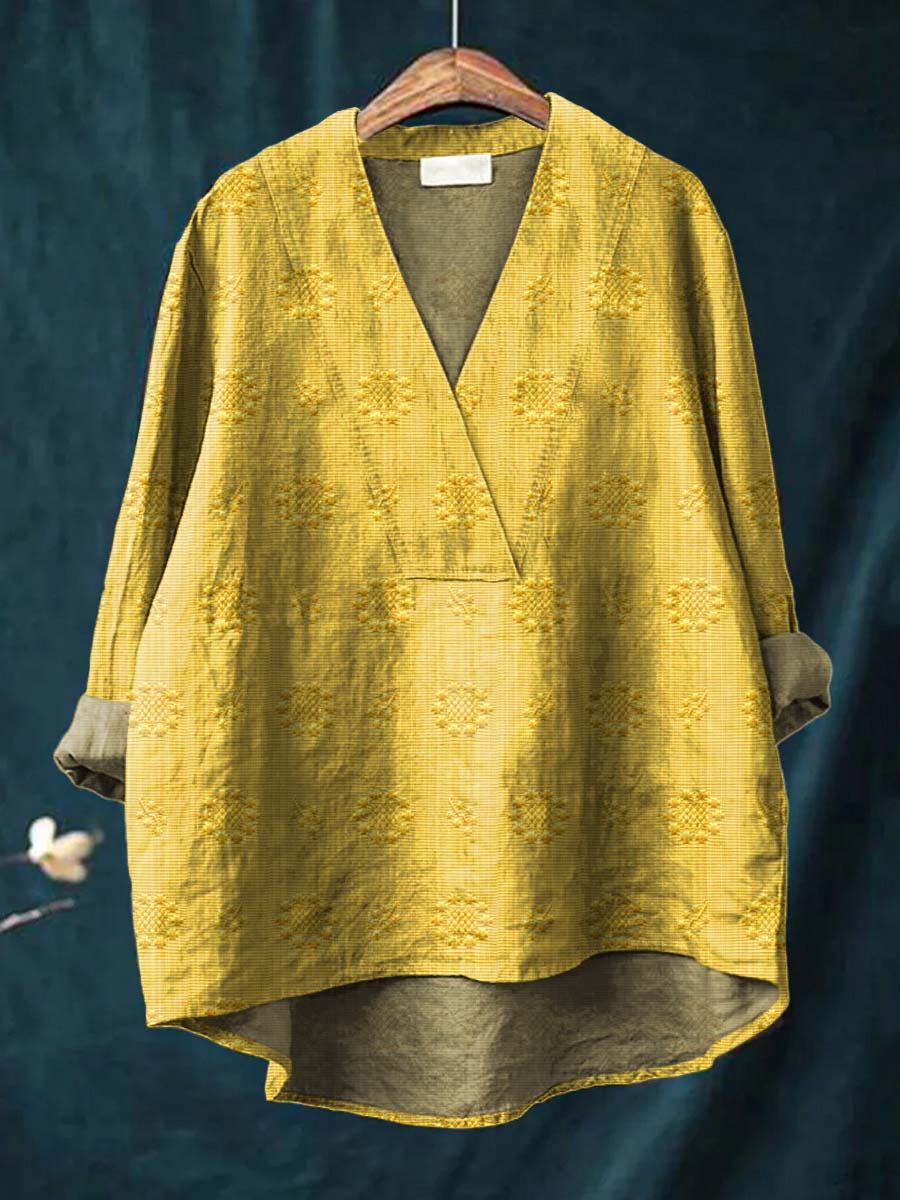Embroidered blouse with V-neck silhouette for women | Cara