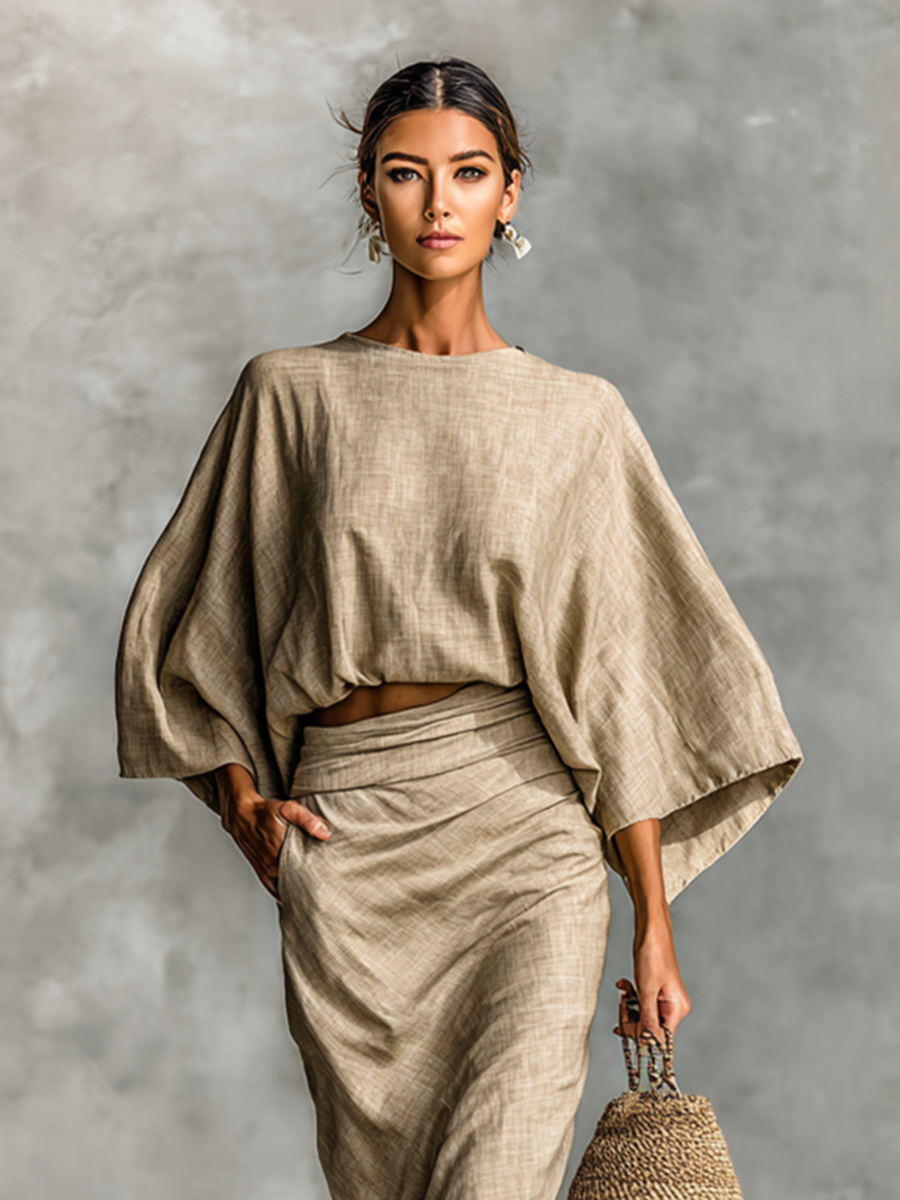 Flowing bat sleeve two-piece skirt set for women | Mirelle -2
