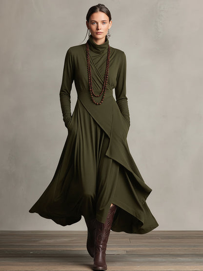 Bohemian draped turtleneck maxi dress jumper for women | Elowen -7