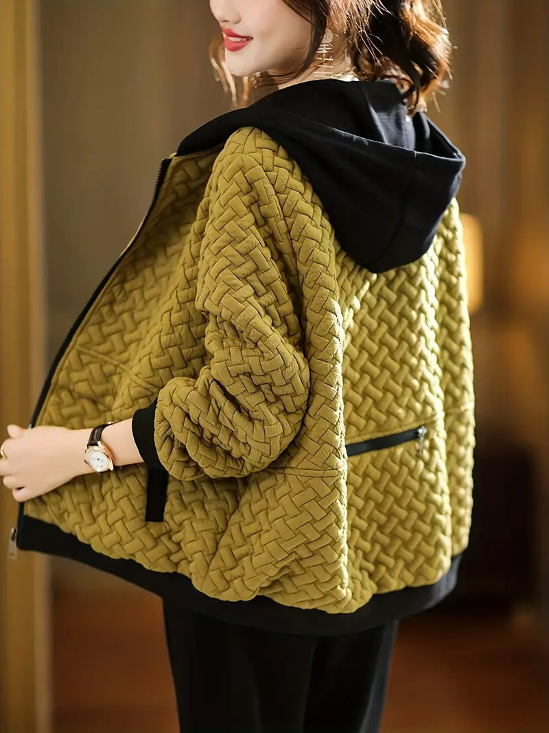 Quilted zip-up hoodie basketweave pattern trainers for women | Selara -1