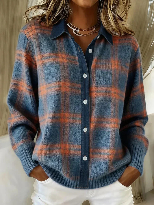 Classic plaid knit everyday cardigan for women | Denise -1
