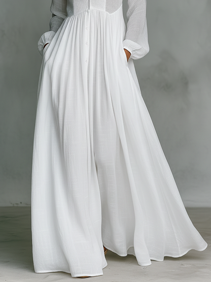 Minimalist stand-collar patchwork maxi dress for women | Aveline -3