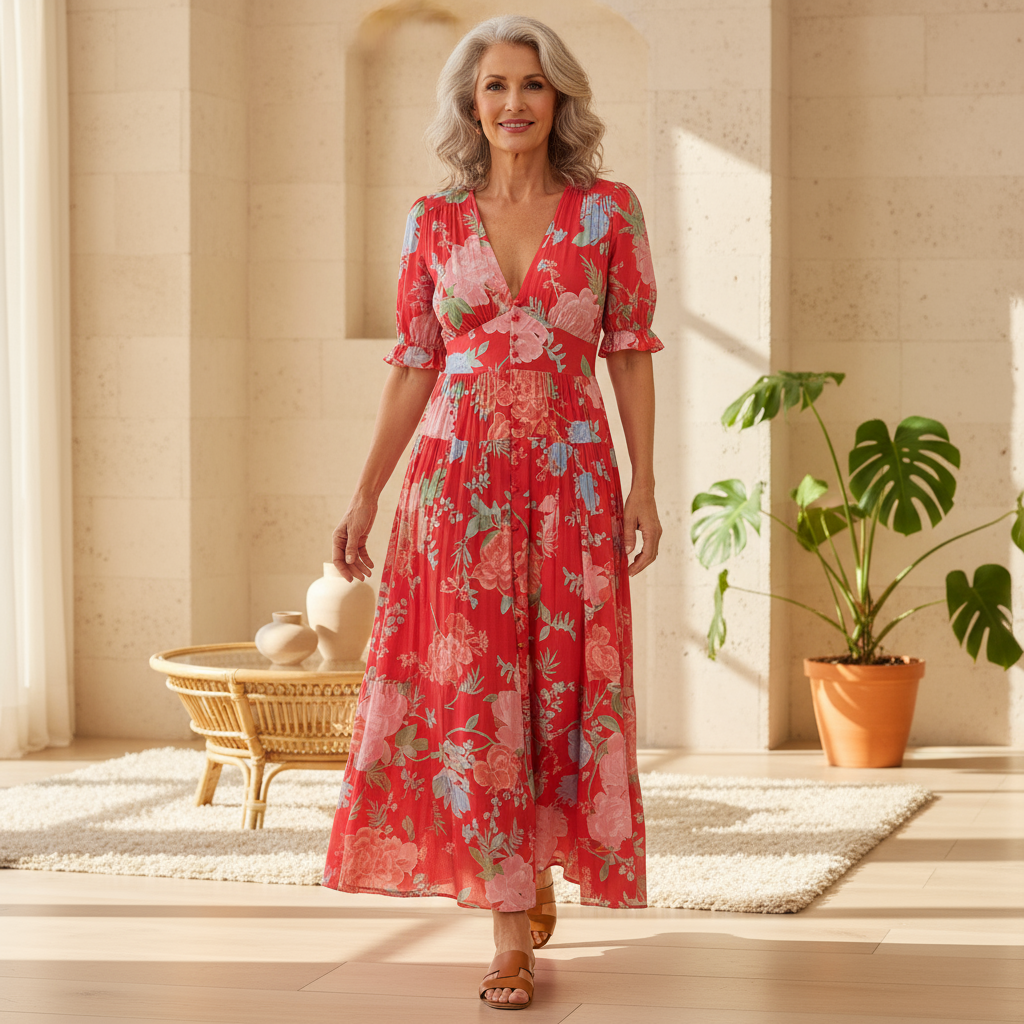 Vibrant elegant floral dress maxi for women -1