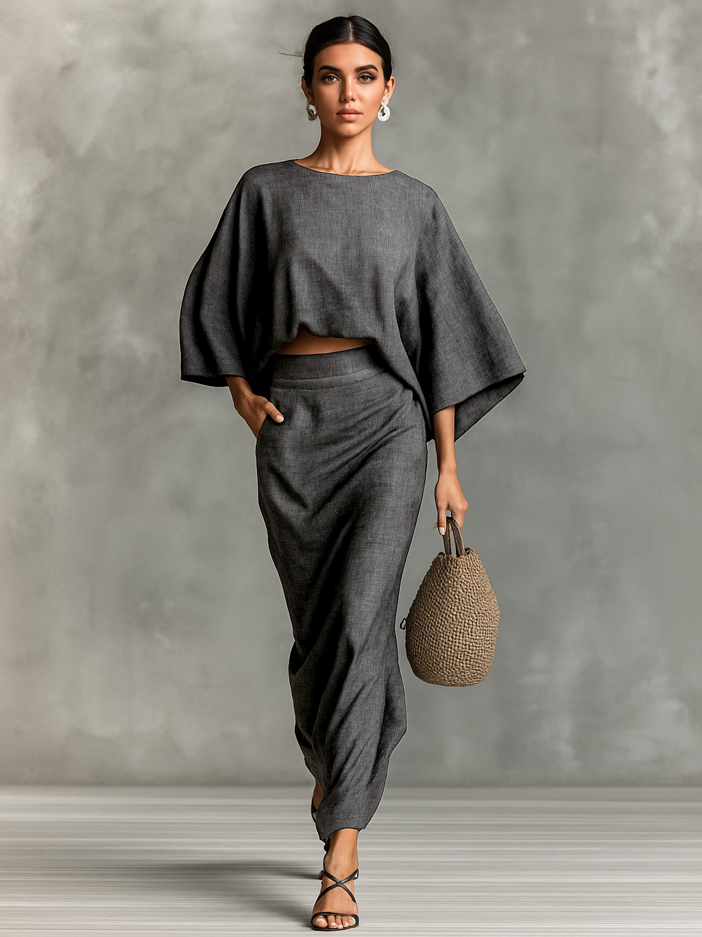 Flowing bat sleeve two-piece skirt set for women | Mirelle -5