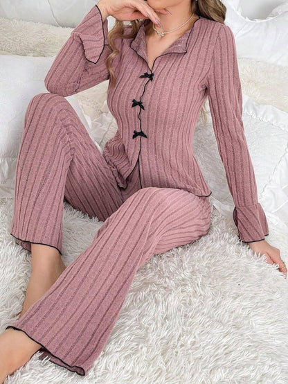 Ensemble pyjama ribbed comfortable loungewear set for women | Oliana -2