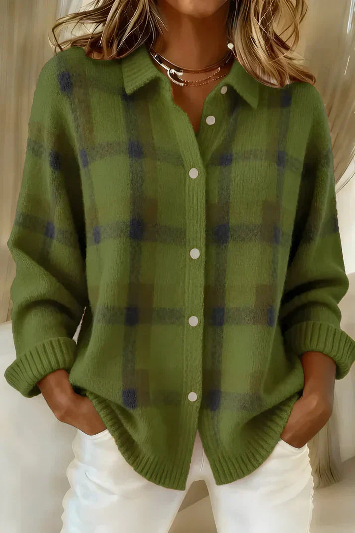 Classic plaid knit everyday cardigan for women | Denise -3
