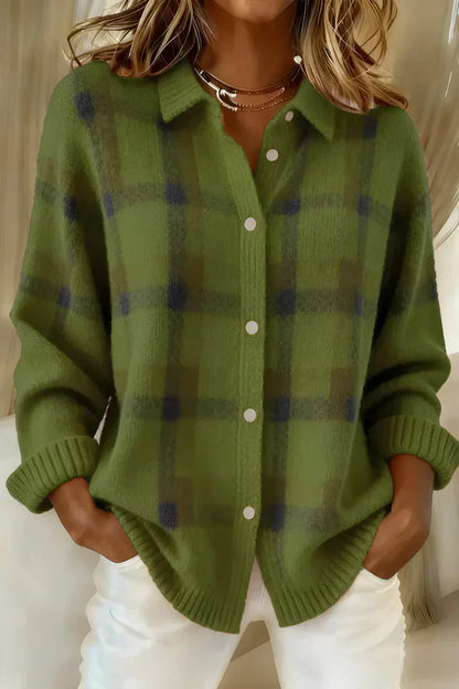 Classic plaid knit everyday cardigan for women | Denise -3