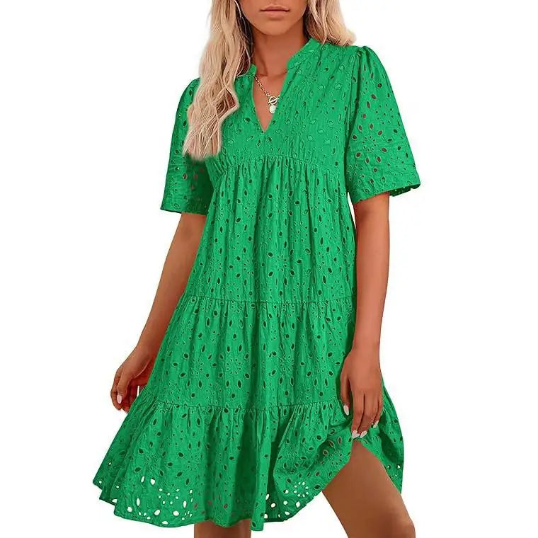 Chic hollow-out lace ruffle mini dress for women | Cosima -6