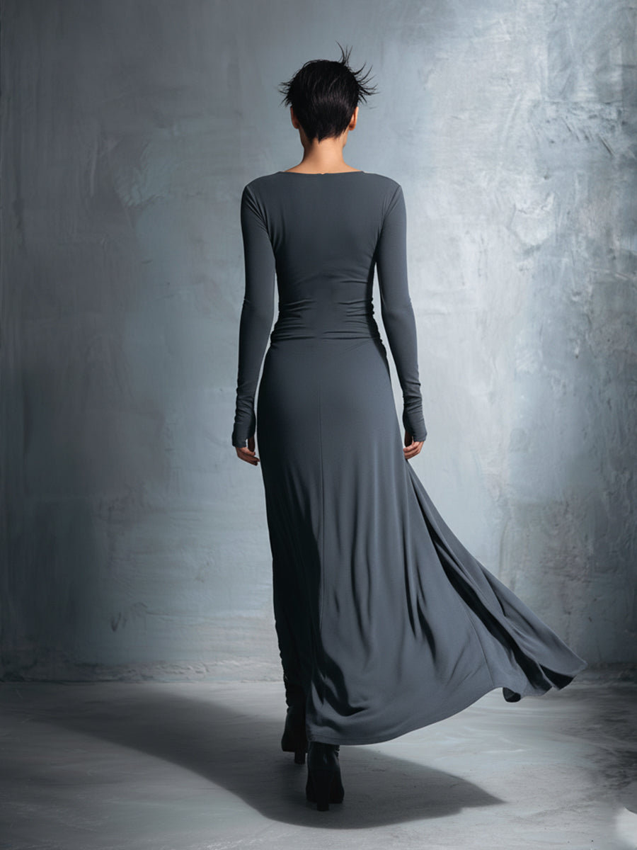 Elegant grey wrap maxi dress for women | Elara -9