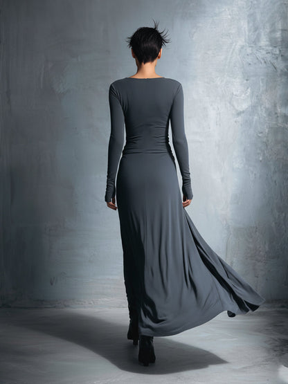 Elegant grey wrap maxi dress for women | Elara -9