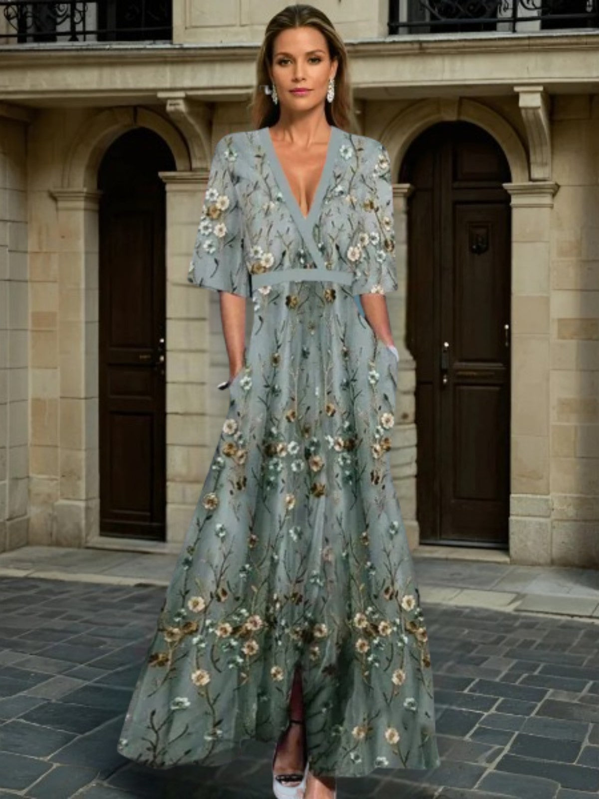 Elegant V-neck belted boho dress for women | Hazel