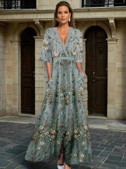 Elegant V-neck belted boho dress for women | Hazel