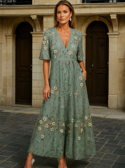 Elegant V-neck belted boho dress for women | Hazel