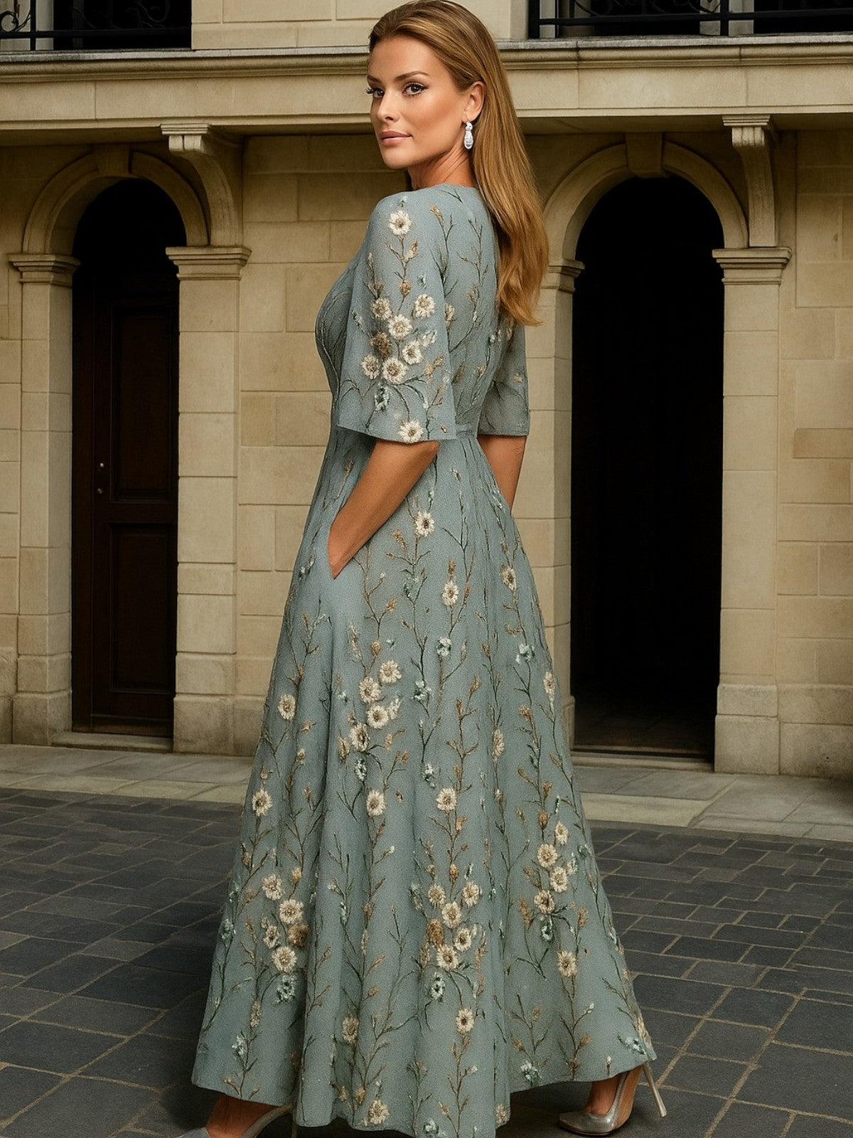Elegant V-neck belted boho dress for women | Hazel