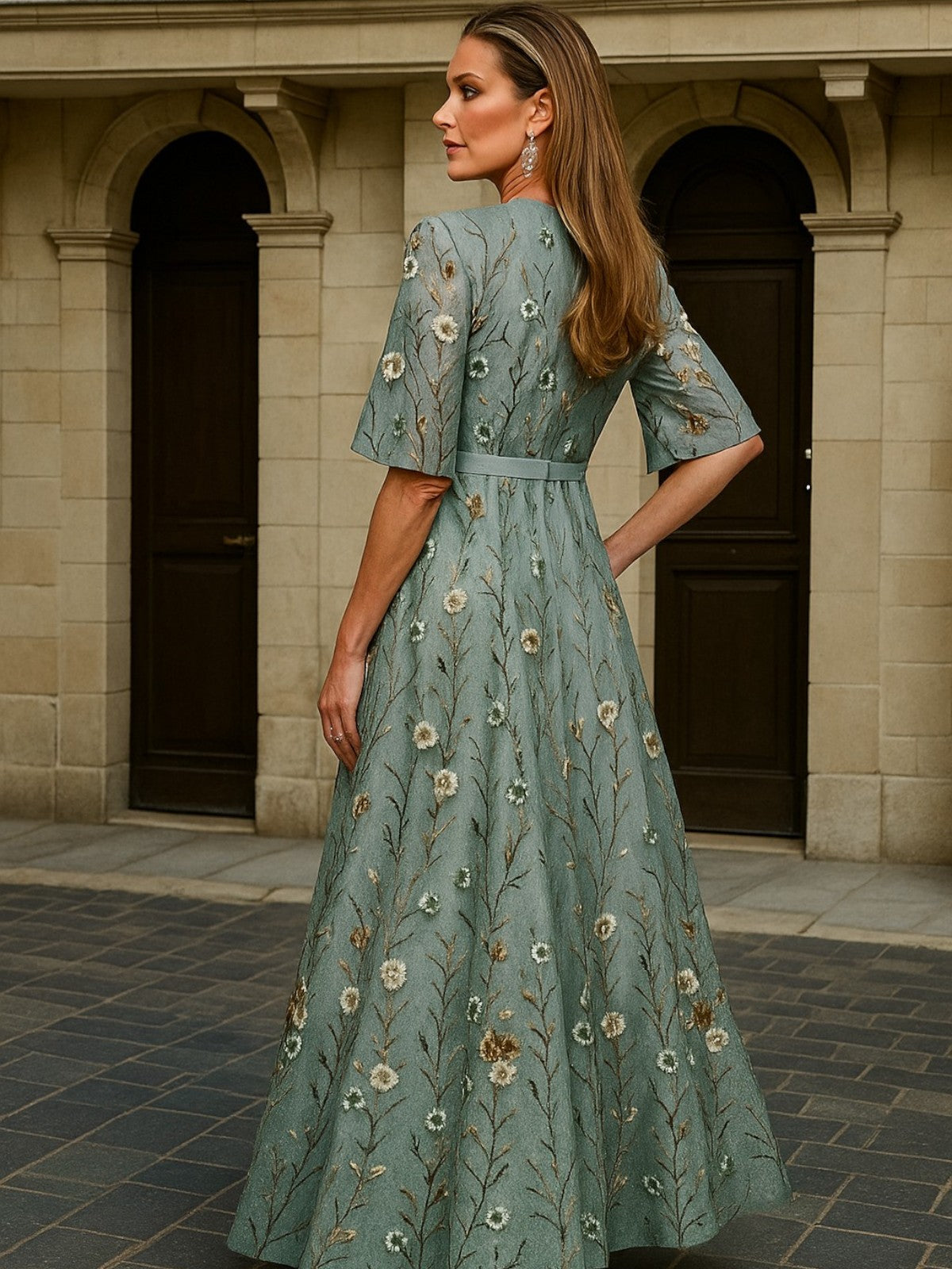 Elegant V-neck belted boho dress for women | Hazel