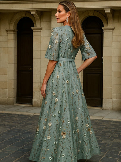 Elegant V-neck belted boho dress for women | Hazel