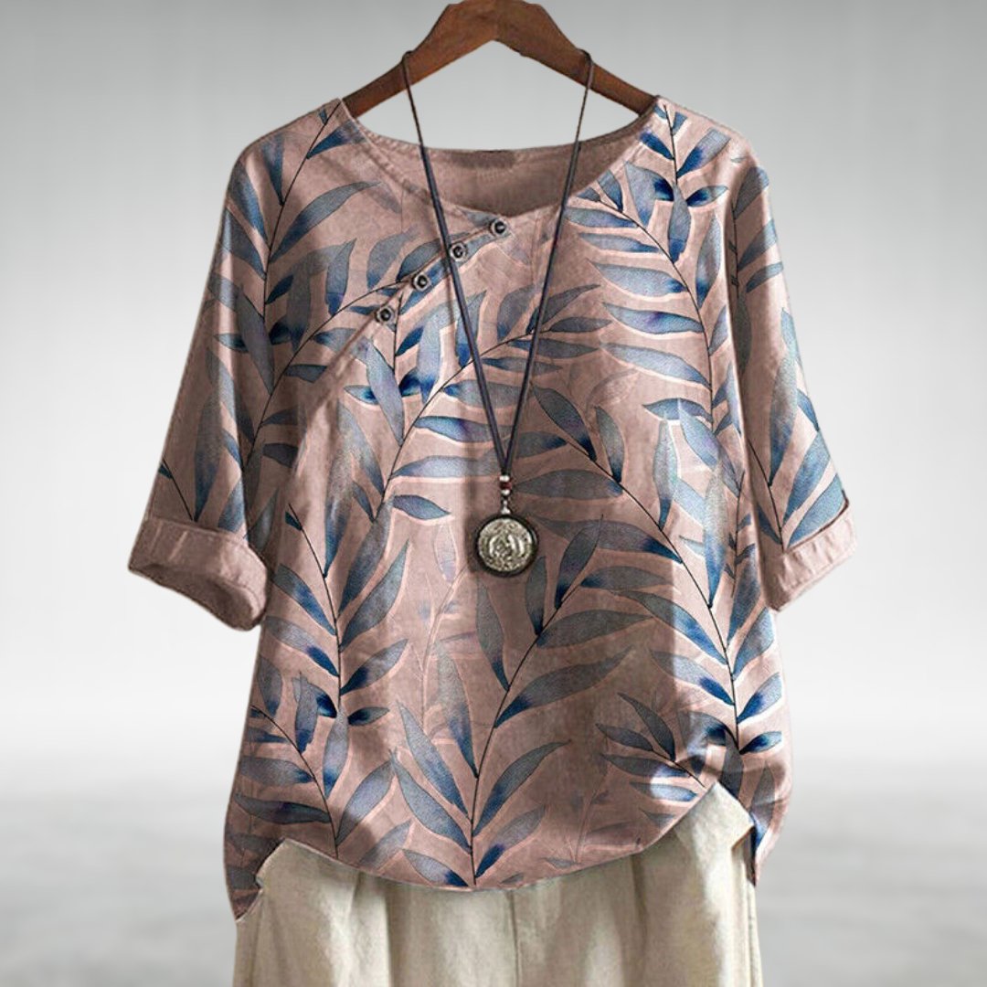 Shirt coton printed feuilles blouse for women | Elowen -2