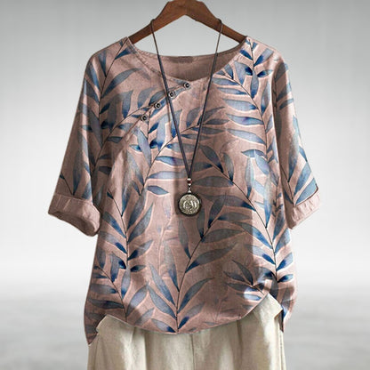Shirt coton printed feuilles blouse for women | Elowen -2