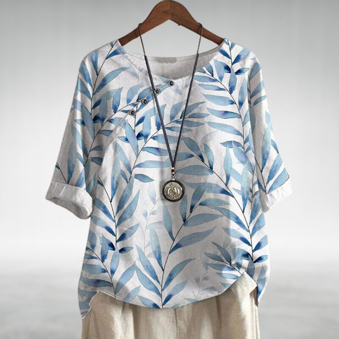 Shirt coton printed feuilles blouse for women | Elowen -3