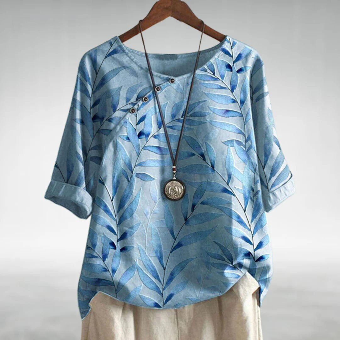 Shirt coton printed feuilles blouse for women | Elowen -1