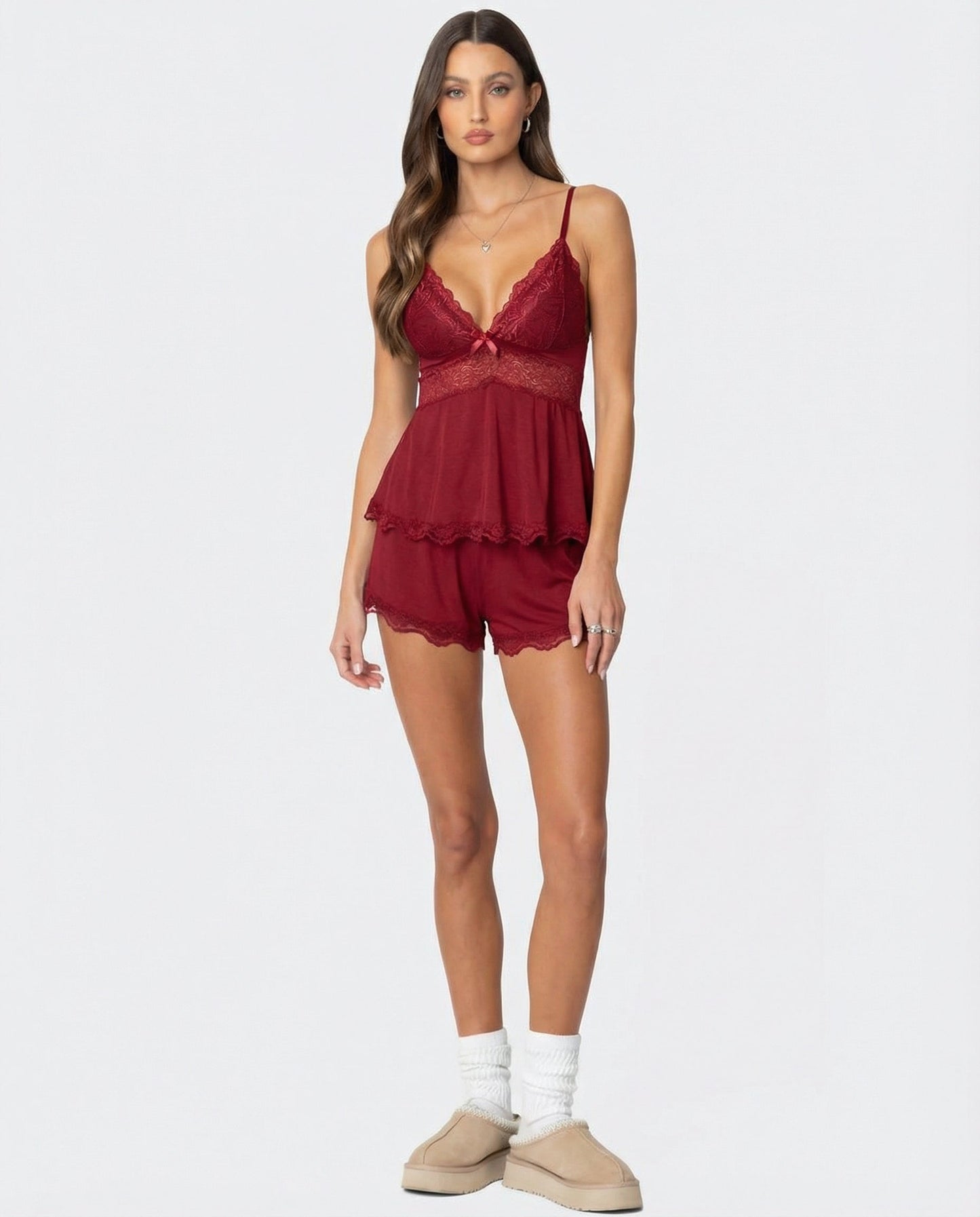 Soft elegant lace loungewear set for women | Midnight Kiss -8