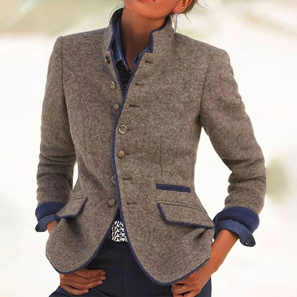 Vintage stand-collar two-tone blazer for women | Marlowe -1