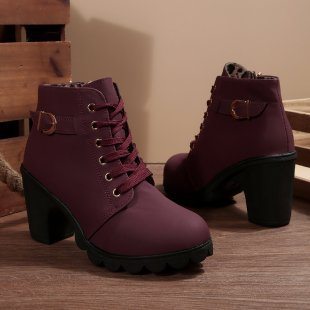 Chic lace-up chunky ankle boots for women | Katni -6
