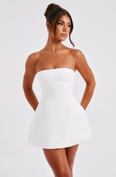 Luxury cocktail strapless bubble mini dress for women -11