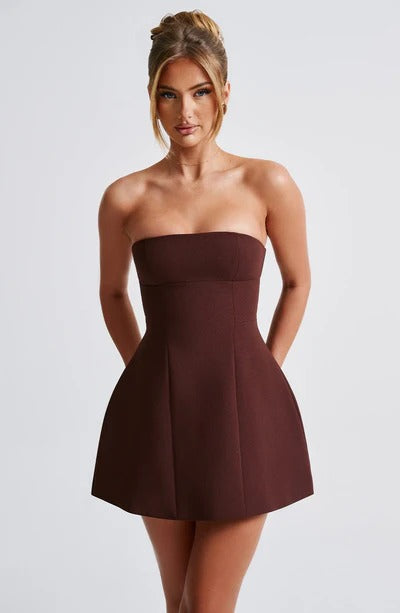 Luxury cocktail strapless bubble mini dress for women -24