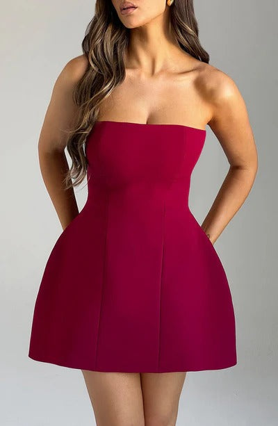 Luxury cocktail strapless bubble mini dress for women -15