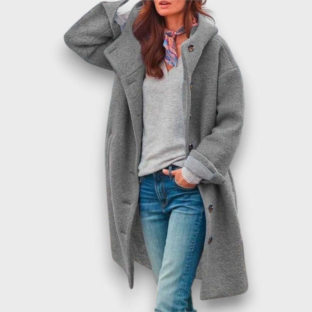 Relaxed mid-length button coat for women | Elowen -4