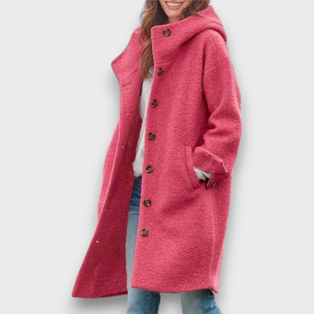 Relaxed mid-length button coat for women | Elowen -5